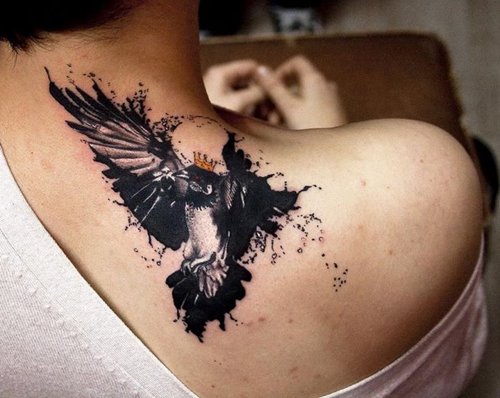 crow raven neck tattoo