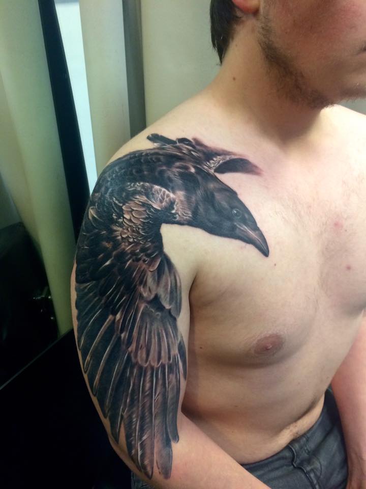 crow raven shoulder tattoo