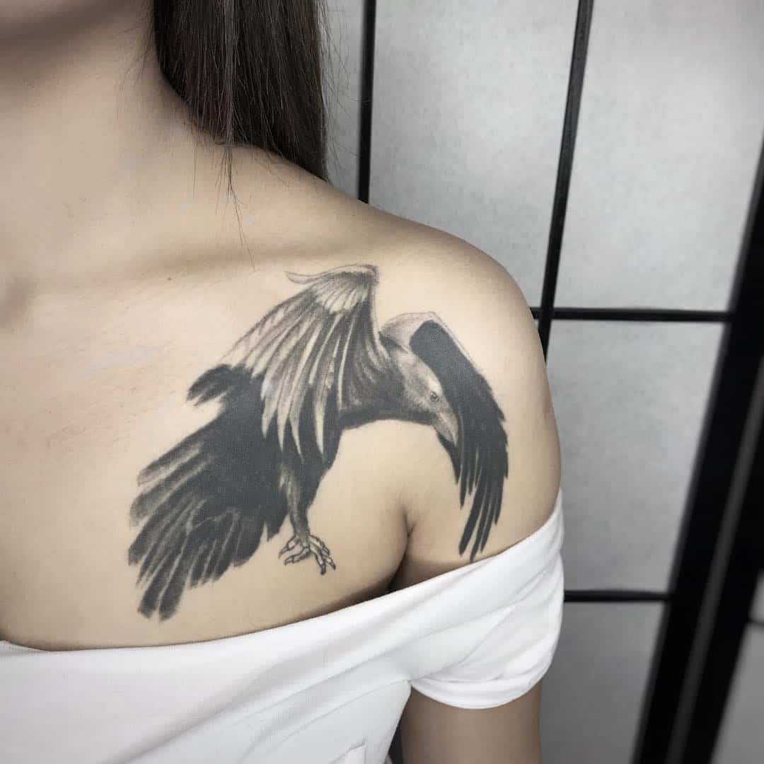 crow raven shoulder tattoo