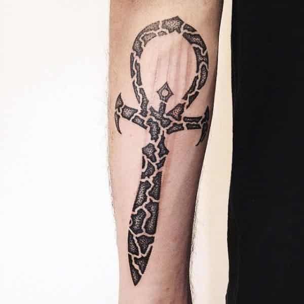 dotwork ankh tattoo