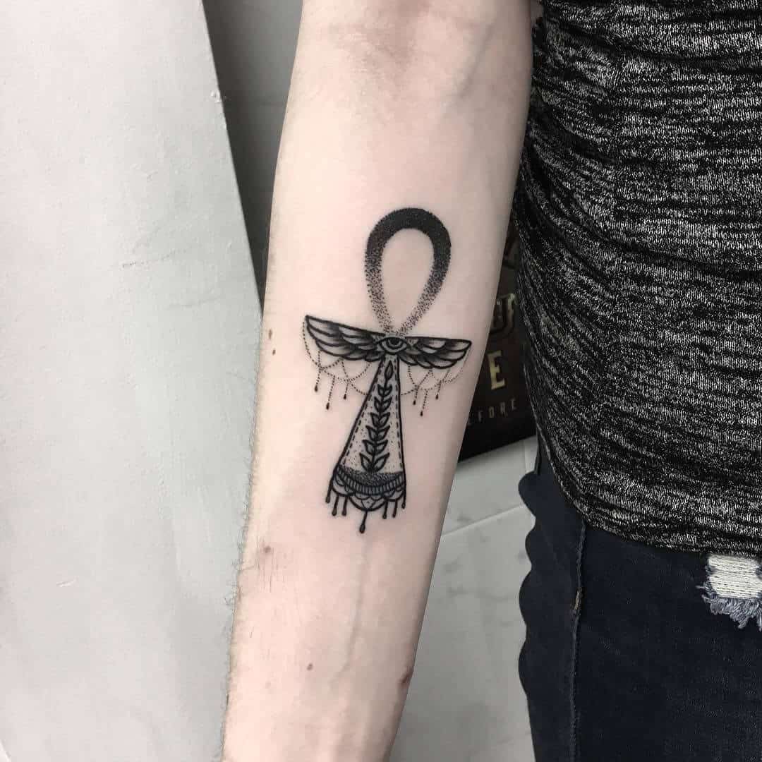 dotwork ankh tattoo