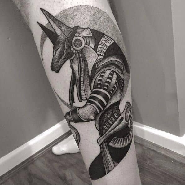 dotwork anubis tattoo