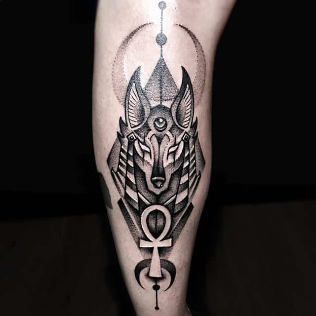 dotwork anubis tattoo