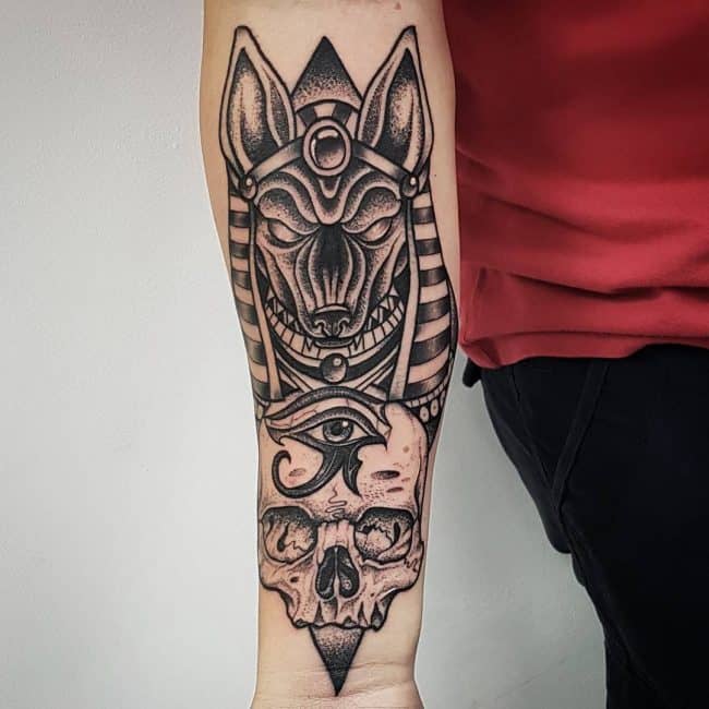 dotwork anubis tattoo