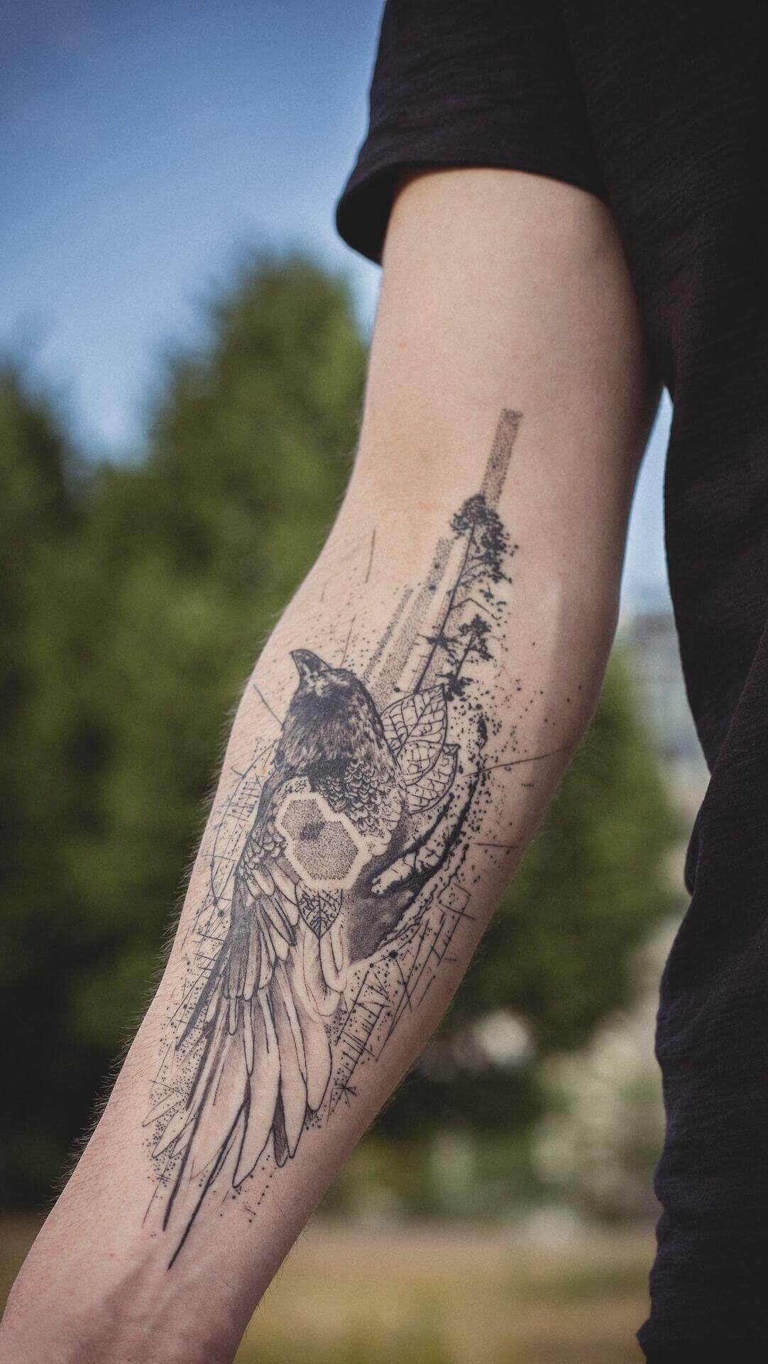 crow tree tattoo