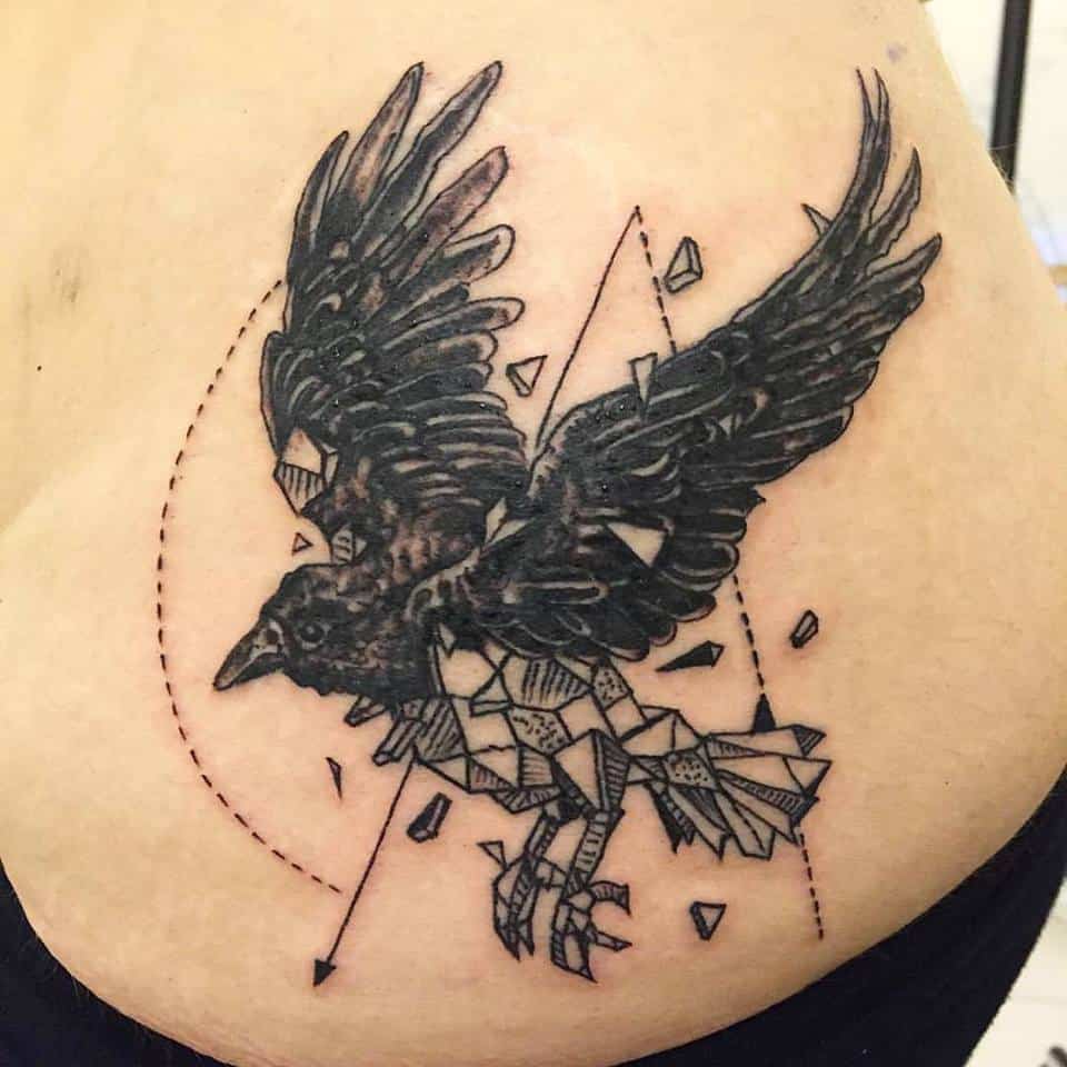 geometric crow raven tattoo