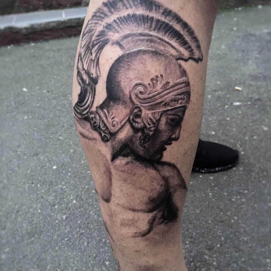 god of war tattoo on leg