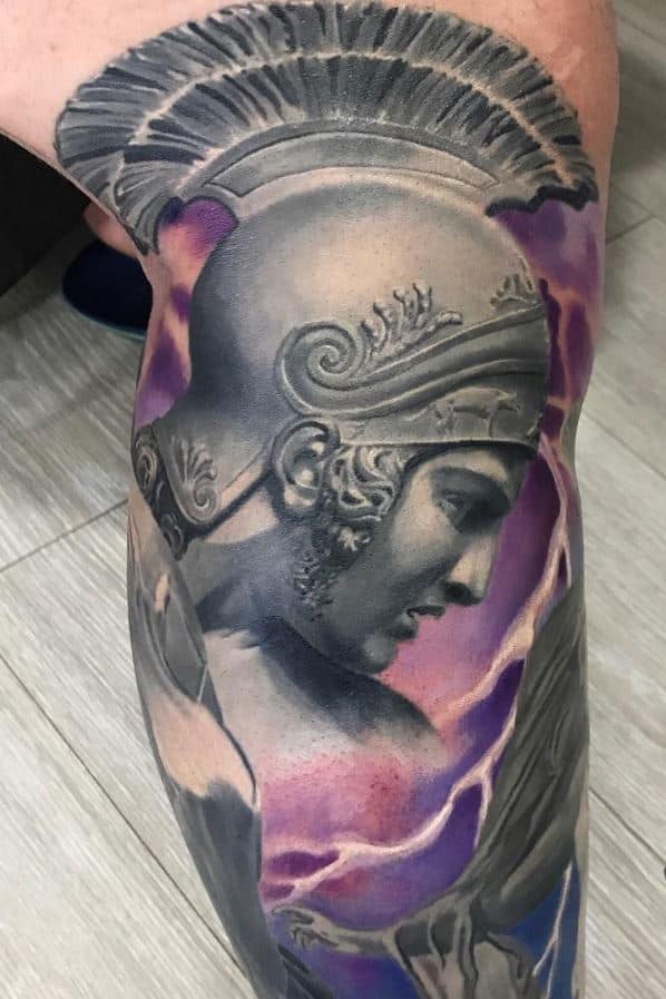 god of war tattoo on leg