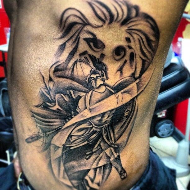 god of war tattoo on rib