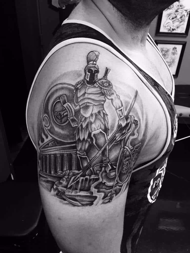 god of war tattoo on shoulder