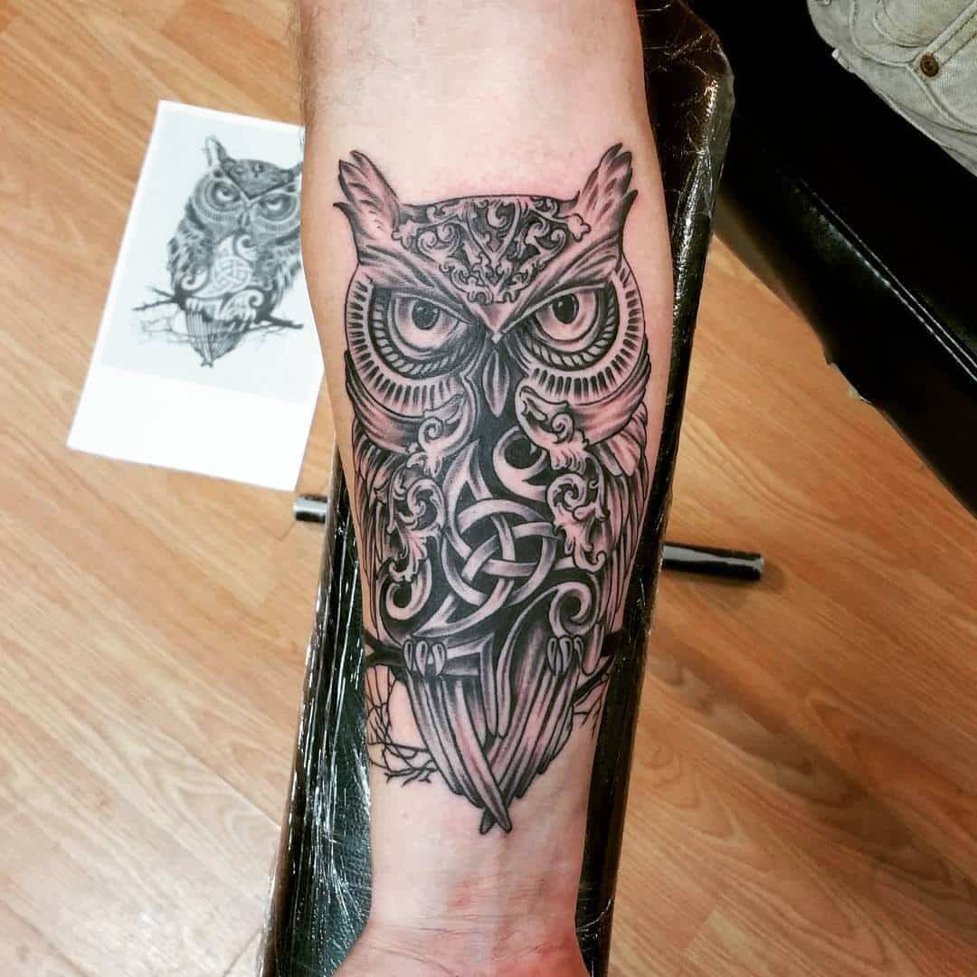 Celtic owl by Joshua Nordstrom TattooNOW