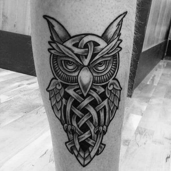 owl celtic tattoo on leg