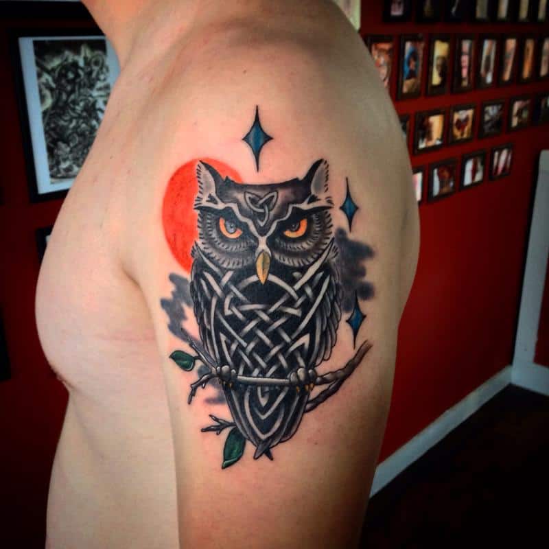 owl celtic tattoo on arm