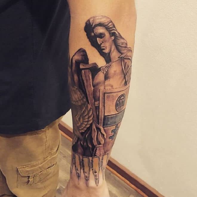 saint michael arm tattoo