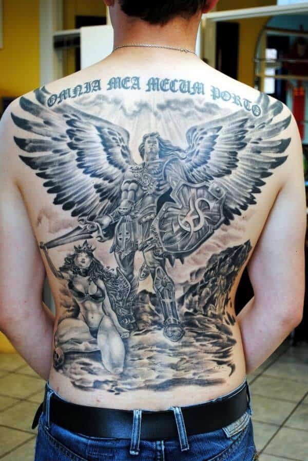 saint michael back tattoo