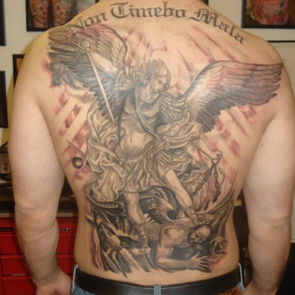 saint michael tattoo on back