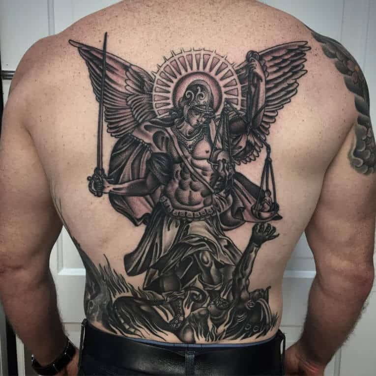 saint michael tattoo on back