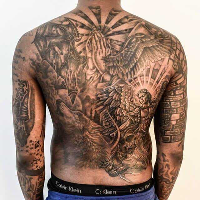 saint michael tattoo on back