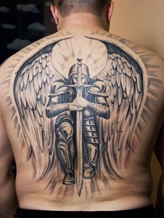 saint michael back tattoo