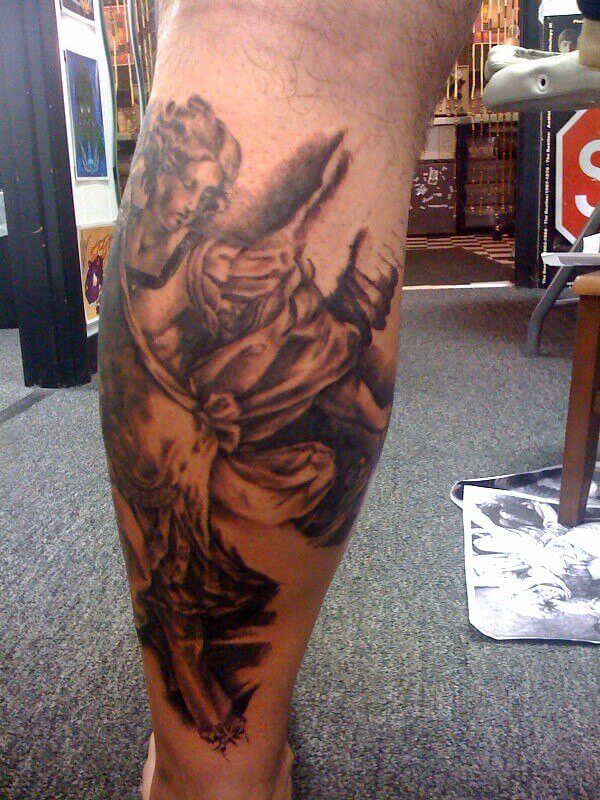 saint michael leg tattoo