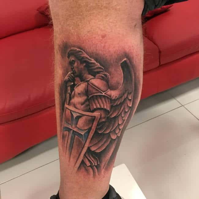 saint michael leg tattoo