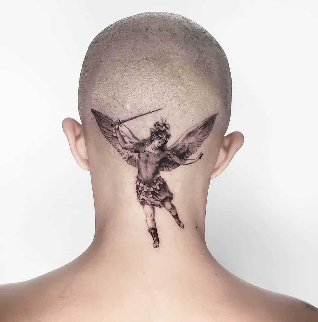 saint michael neck tattoo