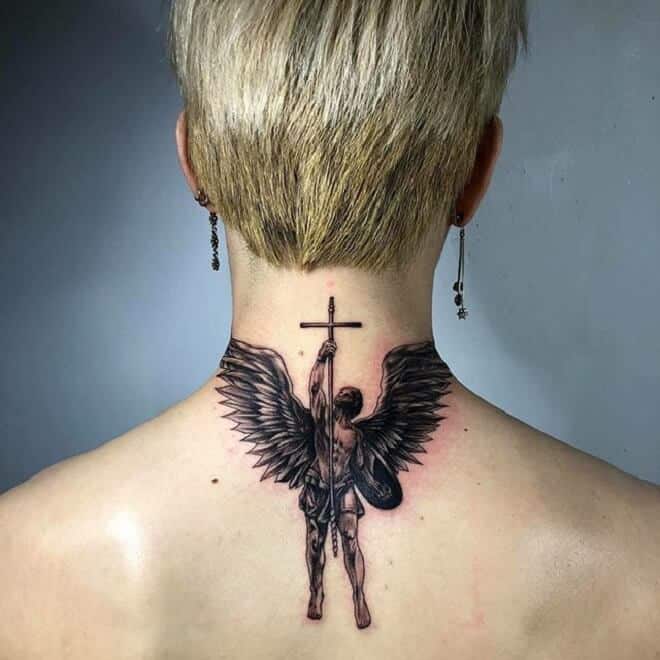 saint michael neck tattoo