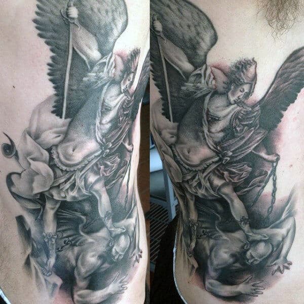 saint michael tattoo on rib