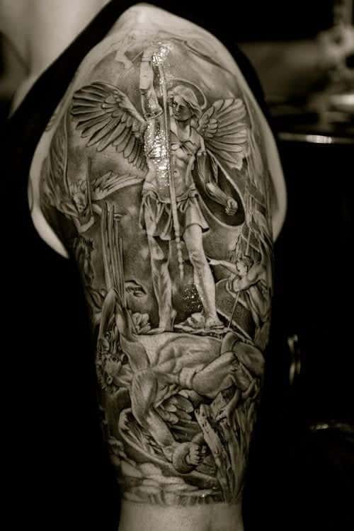 saint michael sleeve tattoo