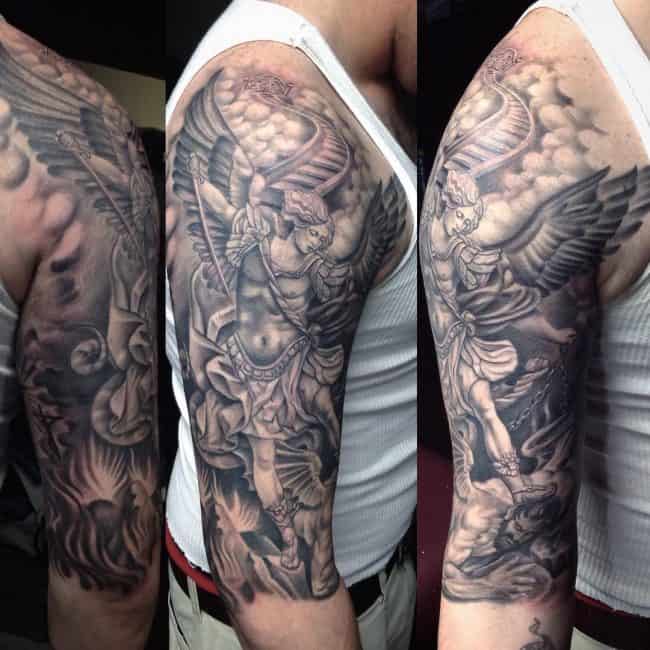 saint michael sleeve tattoo