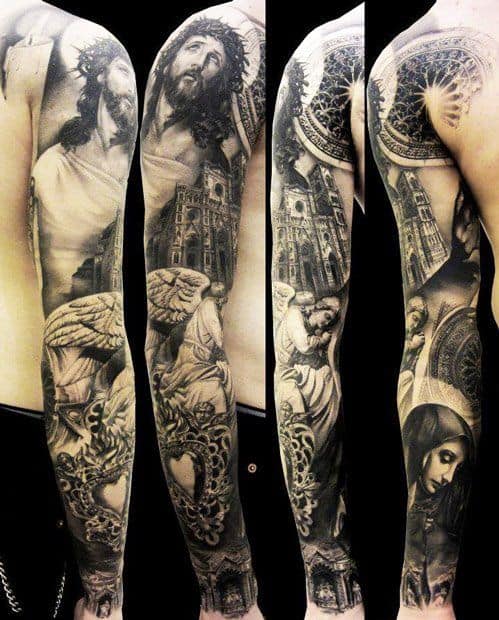 saint michael sleeve tattoo