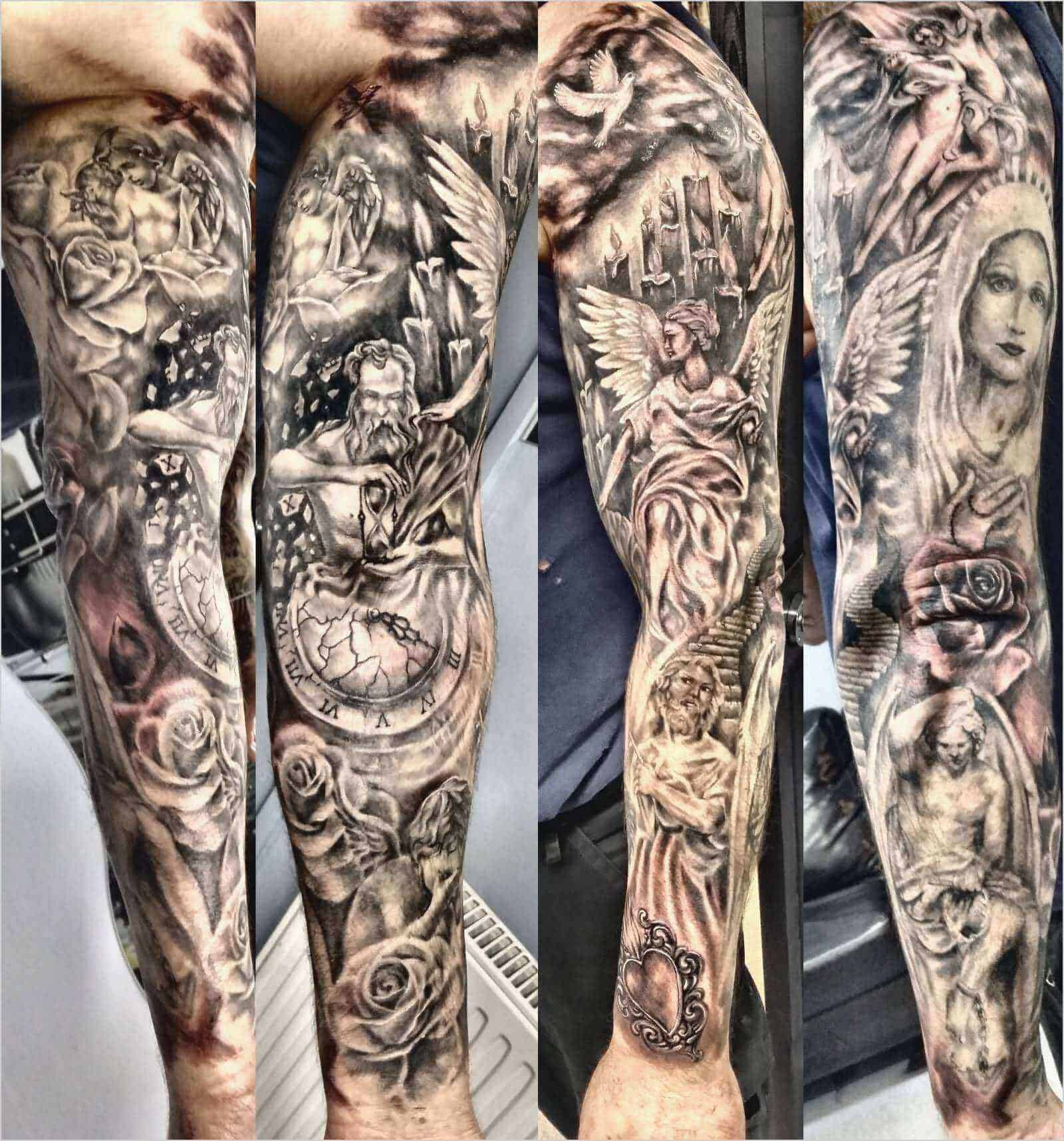 saint michael sleeve tattoo