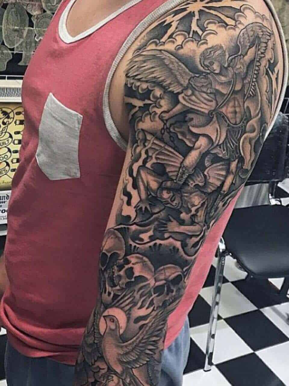 saint michael sleeve tattoo