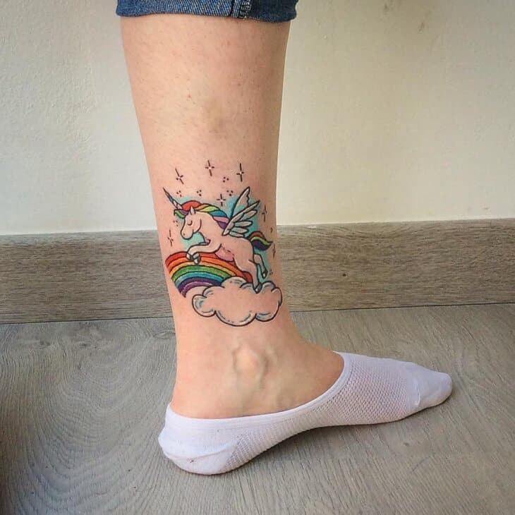 unicorn ankle tattoo
