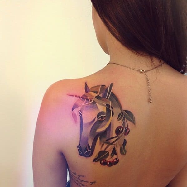 unicorn back tattoo