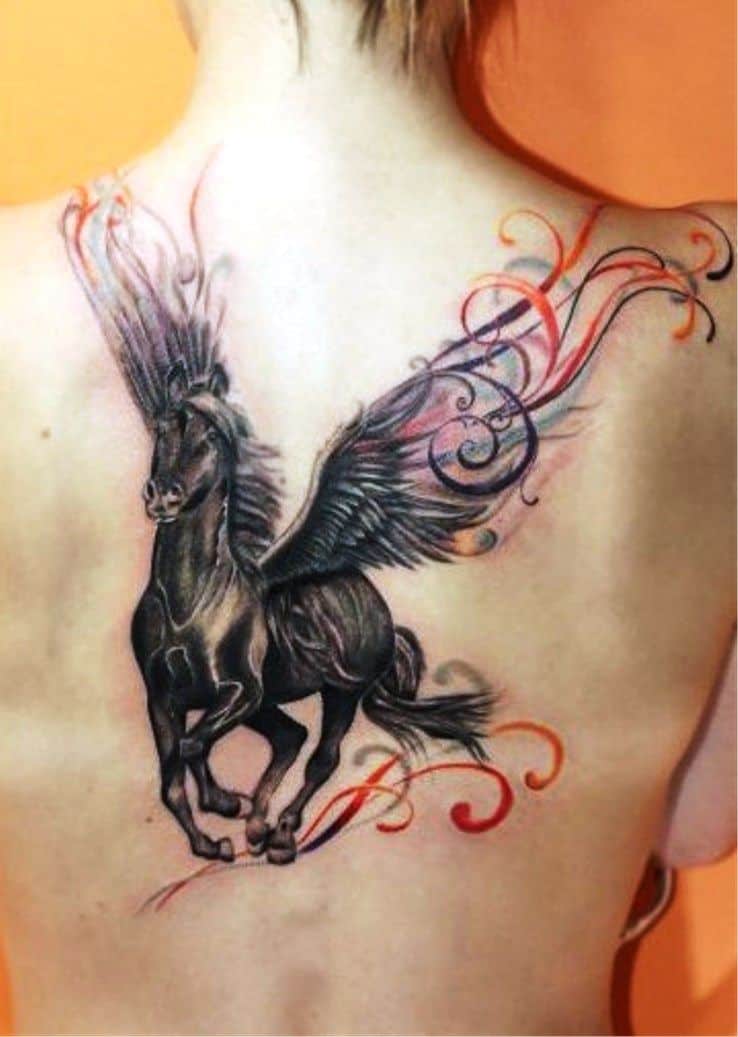 unicorn back tattoo