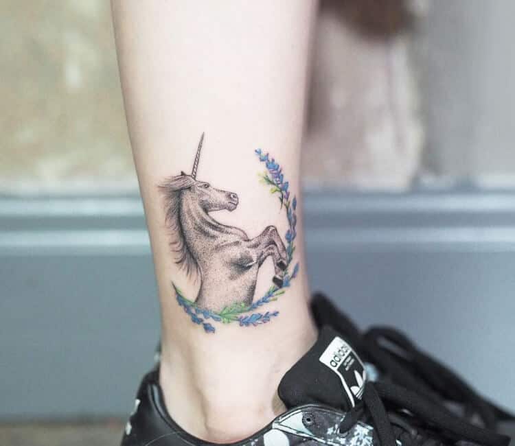 unicorn tattoo on ankle