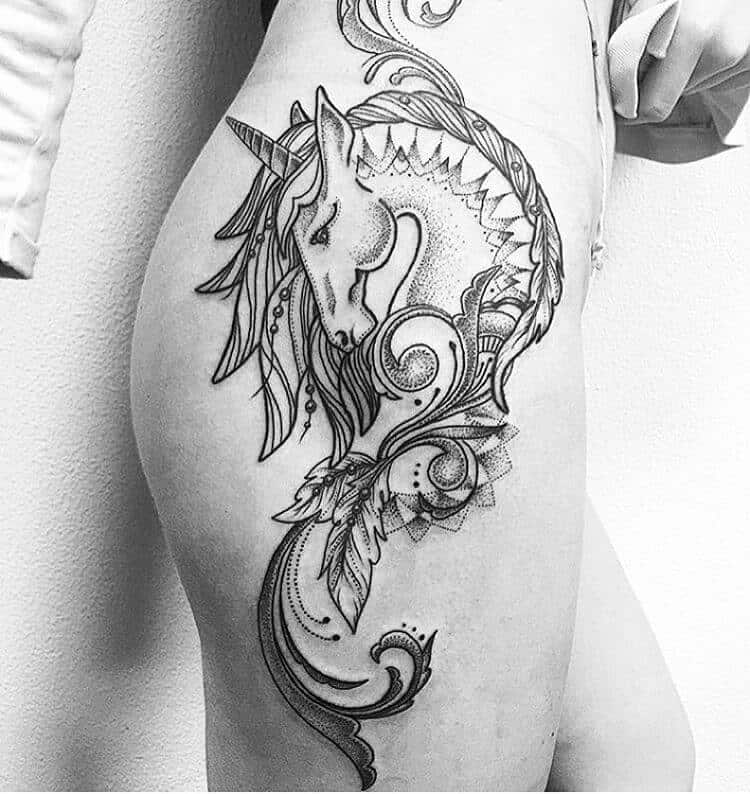 unicorn tattoo on hip