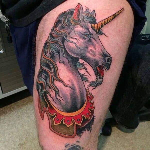 unicorn thigh tattoo