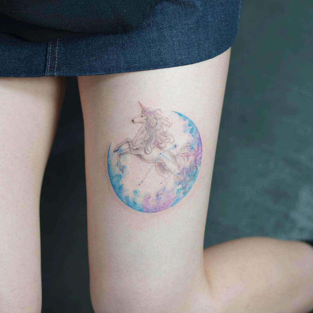 Unicorn Thigh Tattoo