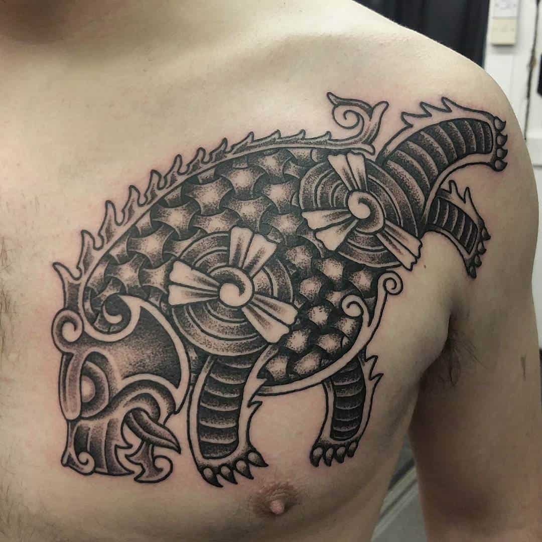 viking bear chest tattoo