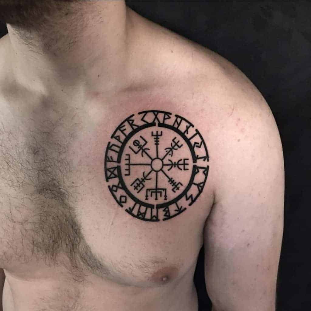 viking compass chest tattoo