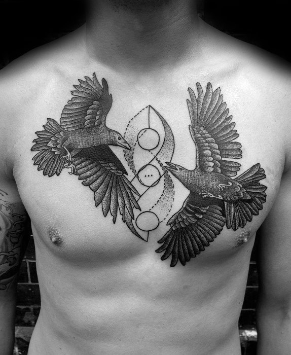 viking raven chest tattoo