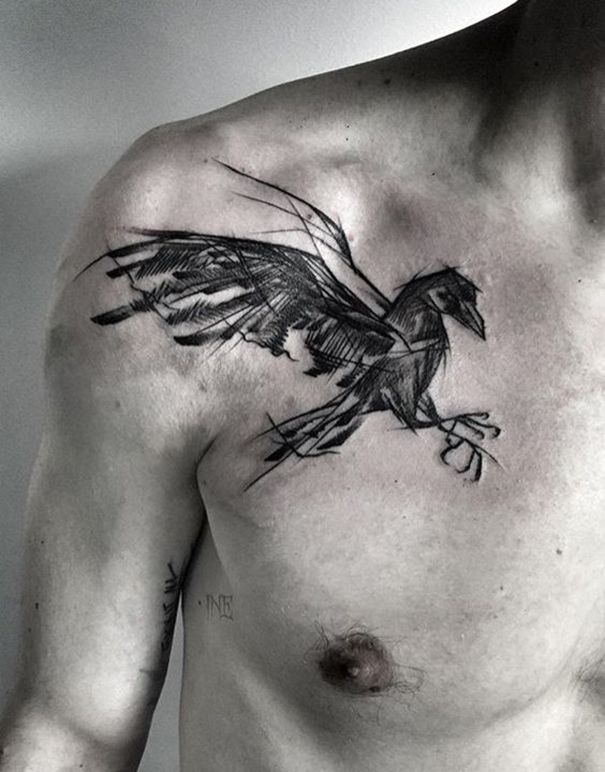 viking raven tattoo on chest