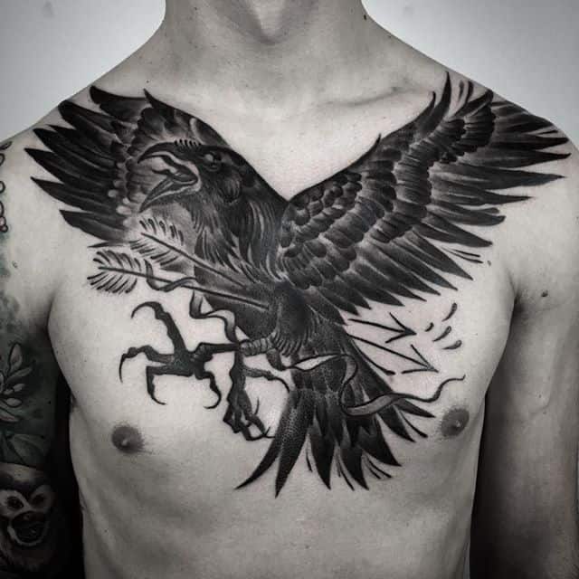 viking raven chest tattoo