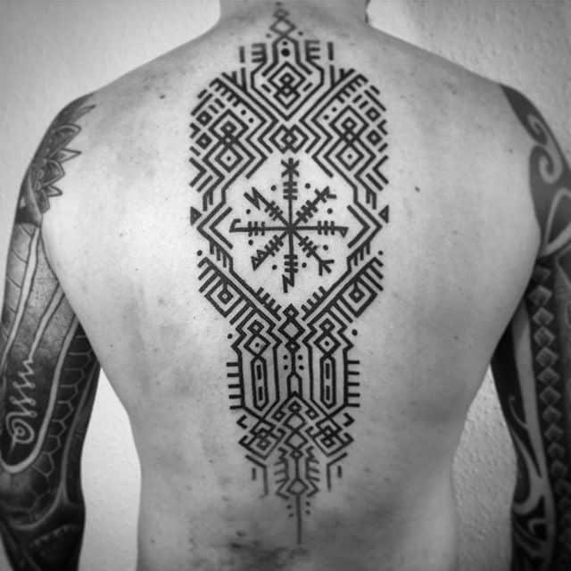 viking runes back tattoo