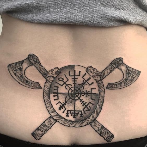 viking shield stomach tattoo