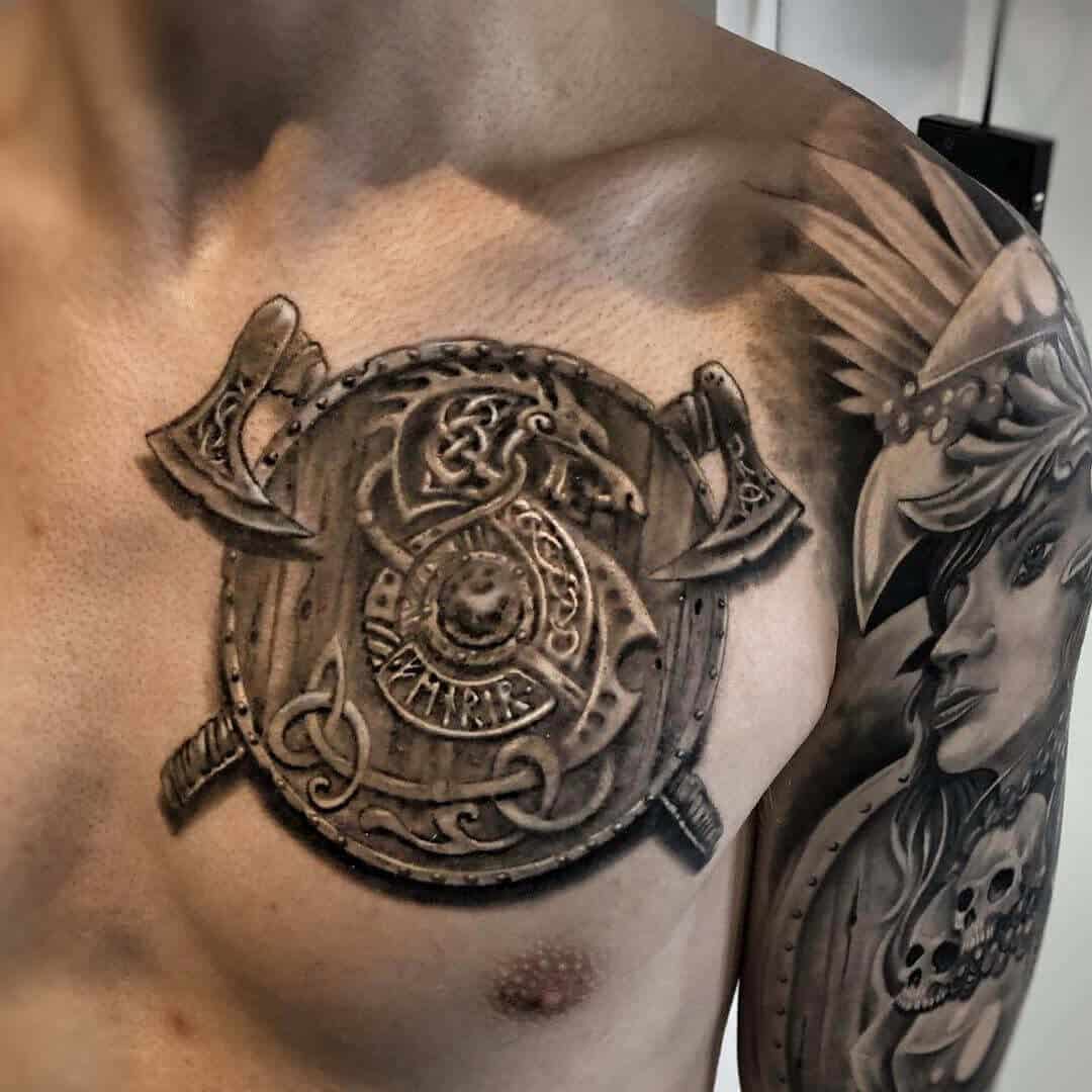 viking shield tattoo on chest