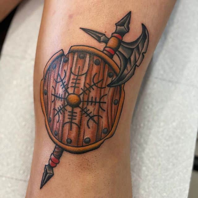 viking shield leg tattoo