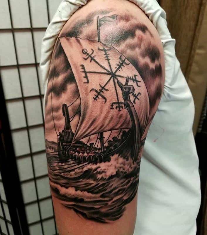 viking ship arm tattoo